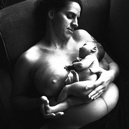 Black and White, baby and mother, naked